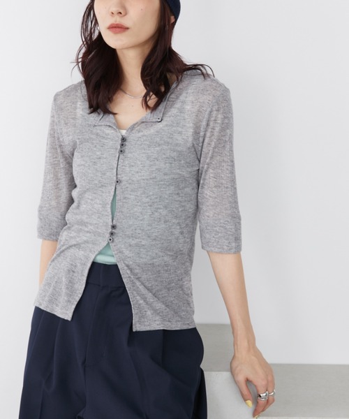 Auntie Rosa Holiday(アンティローザホリデー)の「フロントホールシアーテレコカーディガン(Tシャツ/カットソー・レディース・レッド/ブラック/グレー・FREE)」の2枚目の写真