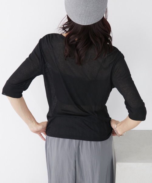 Auntie Rosa Holiday(アンティローザホリデー)の「フロントホールシアーテレコカーディガン(Tシャツ/カットソー・レディース・レッド/ブラック/グレー・FREE)」の8枚目の写真