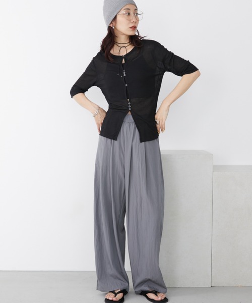 Auntie Rosa Holiday(アンティローザホリデー)の「フロントホールシアーテレコカーディガン(Tシャツ/カットソー・レディース・レッド/ブラック/グレー・FREE)」の9枚目の写真