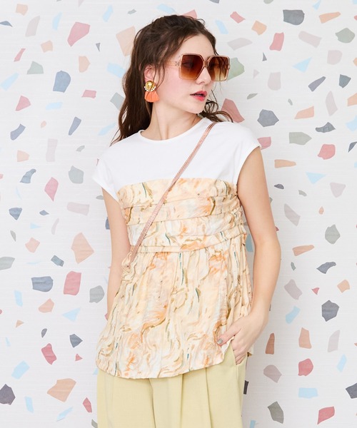 tシャツ 「FONT LAB」グラデーションマーブルプリントビスチェTシャツ レディース FONT LAB】グラデーションマーブルプリントビスチェTシャツ（T