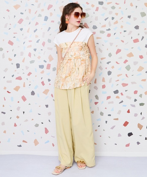 JETSET SOLO PLUS (ジェットセットソロプラス)の「【FONT LAB】グラデーションマーブルプリントビスチェTシャツ(Tシャツ/カットソー・レディース・グリーン/オレンジ・FREE)」の13枚目の写真