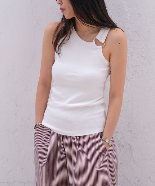 AKTE（アクテ）の「メタルリングタンクトップ（タンクトップ・レディース・ホワイト/ブラック・FREE）」の7枚目の写真