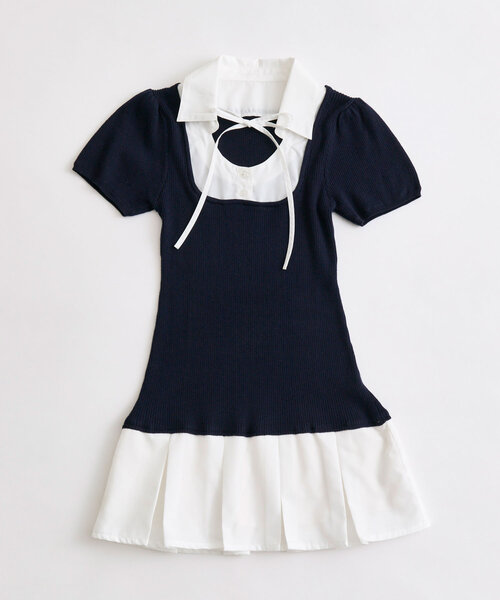 OLIVE des OLIVE(オリーブデオリーブ)の「【3WAY/着痩せ◎】ボウタイドッキングワンピ(ワンピース・レディース・ネイビー/ブラウン/トップグレー・FREE)」の6枚目の写真