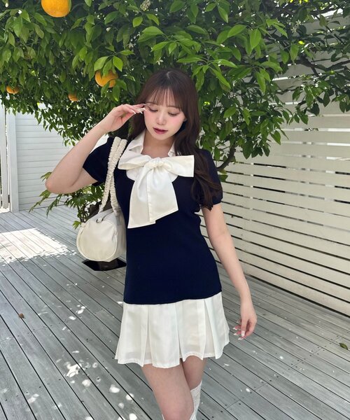 OLIVE des OLIVE(オリーブデオリーブ)の「【3WAY/着痩せ◎】ボウタイドッキングワンピ(ワンピース・レディース・ネイビー/ブラウン/トップグレー・FREE)」の7枚目の写真