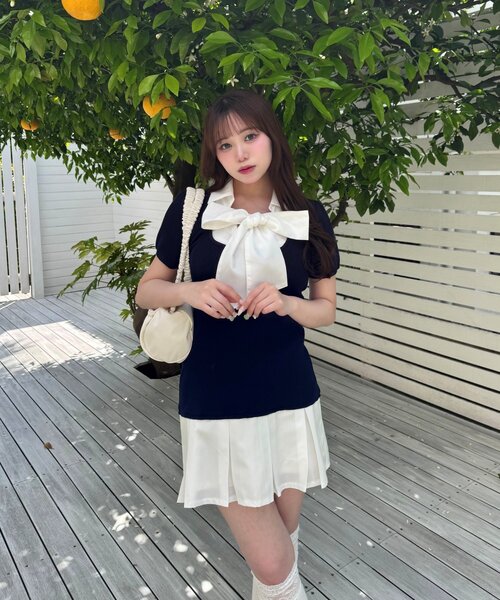 OLIVE des OLIVE(オリーブデオリーブ)の「【3WAY/着痩せ◎】ボウタイドッキングワンピ(ワンピース・レディース・ネイビー/ブラウン/トップグレー・FREE)」の8枚目の写真