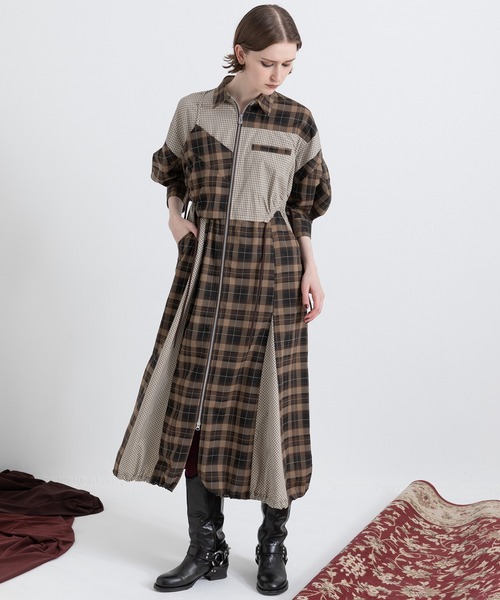 ドローストリングチェックシャツワンピース（ワンピース）｜AULA AILA