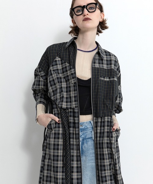 AULA AILA（アウラアイラ）の「ドローストリングチェックシャツワンピース（ワンピース・レディース・ブラック/ブラウン/ネイビー・0）」の18枚目の写真