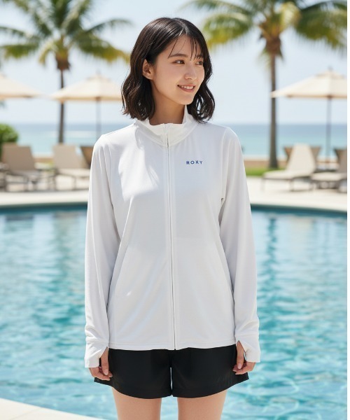 ROXY（ロキシー）の「【ROXY/ロキシー】24SS AURORA STAND/水陸両用ドローコード付き長袖ハイネックジップアップラッシュガード(水着)（ラッシュガード・レディース・ブラック/ピンク/カーキ/ネイビー/ホワイト/オフホワイト・SMALL/MEDIUM/LARGE）」の2枚目の写真