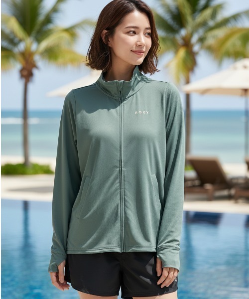 ROXY（ロキシー）の「【ROXY/ロキシー】24SS AURORA STAND/水陸両用ドローコード付き長袖ハイネックジップアップラッシュガード(水着)（ラッシュガード・レディース・ブラック/ピンク/カーキ/ネイビー/ホワイト/オフホワイト・SMALL/MEDIUM/LARGE）」の4枚目の写真