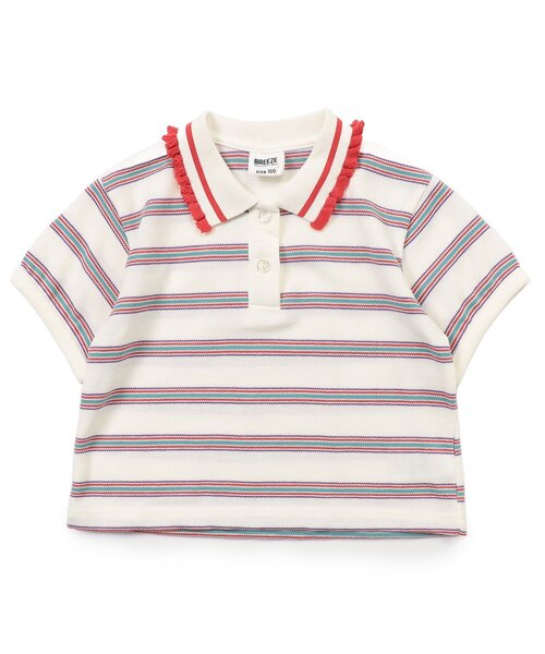 BREEZE(ブリーズ)の「【ジュニア対応】マルチボーダーポロシャツ(ポロシャツ・キッズ・サックスブルー/オフホワイト・80/90/100/110/120/130/140)」の1枚目の写真