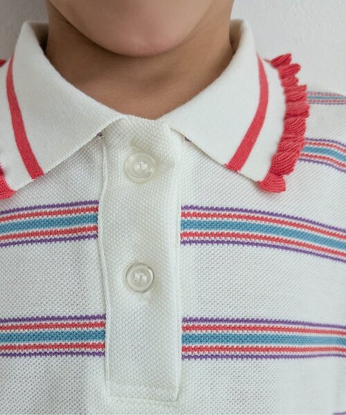 BREEZE(ブリーズ)の「【ジュニア対応】マルチボーダーポロシャツ(ポロシャツ・キッズ・サックスブルー/オフホワイト・80/90/100/110/120/130/140)」の5枚目の写真