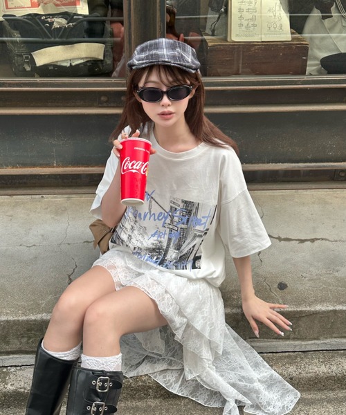 RAY CASSIN(レイカズン)の「ルーズフォトTシャツ(Tシャツ/カットソー・レディース・ブラック/ホワイト/ピンク・FREE)」の4枚目の写真