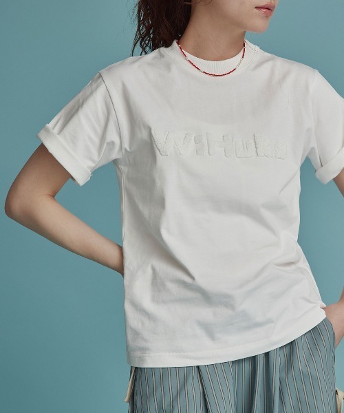 W:Huku(フーク)の「パイル フーク ロゴ シンプル Tシャツ / 半袖 ハーフスリーブ(Tシャツ/カットソー・レディース・オフホワイト/ブラック・FREE)」の18枚目の写真