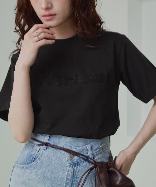 W:Huku(フーク)の「パイル フーク ロゴ シンプル Tシャツ / 半袖 ハーフスリーブ(Tシャツ/カットソー・レディース・オフホワイト/ブラック・FREE)」の21枚目の写真