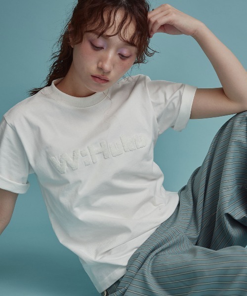 W:Huku(フーク)の「パイル フーク ロゴ シンプル Tシャツ / 半袖 ハーフスリーブ(Tシャツ/カットソー・レディース・オフホワイト/ブラック・FREE)」の3枚目の写真