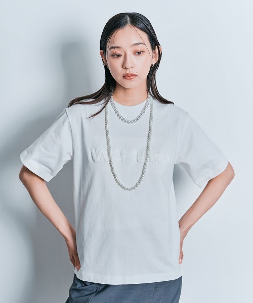 W:Huku(フーク)の「パイル フーク ロゴ シンプル Tシャツ / 半袖 ハーフスリーブ(Tシャツ/カットソー・レディース・オフホワイト/ブラック・FREE)」の6枚目の写真