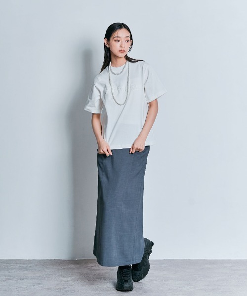 W:Huku(フーク)の「パイル フーク ロゴ シンプル Tシャツ / 半袖 ハーフスリーブ(Tシャツ/カットソー・レディース・オフホワイト/ブラック・FREE)」の7枚目の写真
