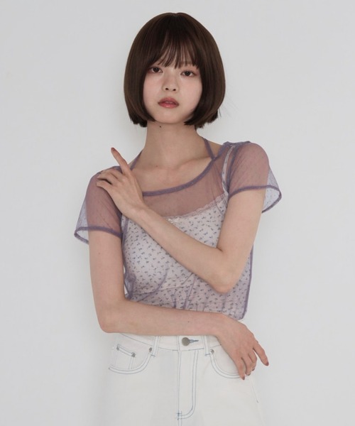 Uenui（ウニュイ）の「【 cunii 】 シアー メッシュ ドット ブラウス（シャツ/ブラウス・レディース・パープル/ホワイト/ブラウン/ブラック・FREE）」の4枚目の写真