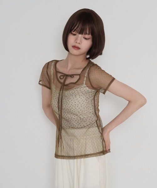 Uenui（ウニュイ）の「【 cunii 】 シアー メッシュ ドット ブラウス（シャツ/ブラウス・レディース・パープル/ホワイト/ブラウン/ブラック・FREE）」の3枚目の写真