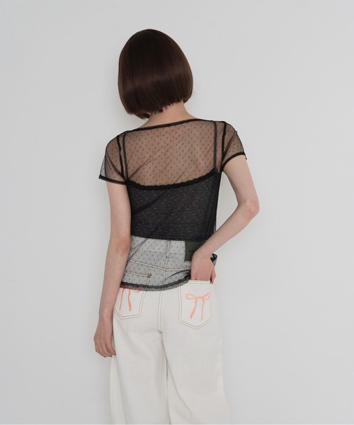 Uenui（ウニュイ）の「【 cunii 】 シアー メッシュ ドット ブラウス（シャツ/ブラウス・レディース・パープル/ホワイト/ブラウン/ブラック・FREE）」の6枚目の写真