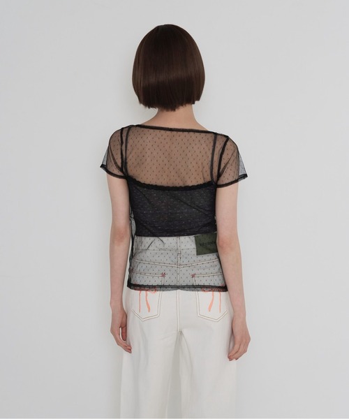 Uenui（ウニュイ）の「【 cunii 】 シアー メッシュ ドット ブラウス（シャツ/ブラウス・レディース・パープル/ホワイト/ブラウン/ブラック・FREE）」の7枚目の写真