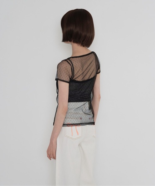 Uenui（ウニュイ）の「【 cunii 】 シアー メッシュ ドット ブラウス（シャツ/ブラウス・レディース・パープル/ホワイト/ブラウン/ブラック・FREE）」の8枚目の写真