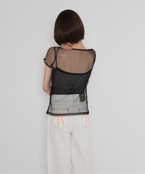 Uenui（ウニュイ）の「【 cunii 】 シアー メッシュ ドット ブラウス（シャツ/ブラウス・レディース・パープル/ホワイト/ブラウン/ブラック・FREE）」の9枚目の写真