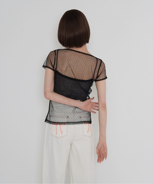 Uenui（ウニュイ）の「【 cunii 】 シアー メッシュ ドット ブラウス（シャツ/ブラウス・レディース・パープル/ホワイト/ブラウン/ブラック・FREE）」の10枚目の写真