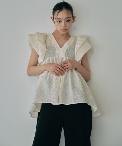 tシャツ 「ANDRESD」sheer jacquard peplum tops パーティー 結婚式 お呼ばれ 同窓会 レディース sheer jacquard peplum tops / シアージャガードペプラム