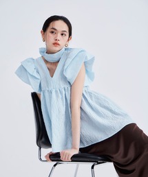 シアージャガードペプラムトップス / sheer jacquard peplum tops