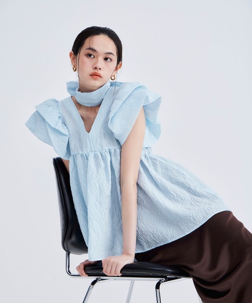 シアージャガードペプラムトップス / sheer jacquard peplum tops