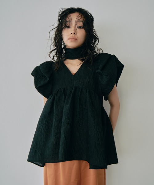 ブラウス シャツ sheer jacquard peplum tops / シアージャガードペプラムトップス レディース sheer jacquard peplum tops / シアージャガードペプラム