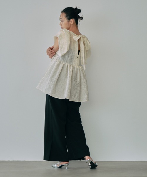 ブラウス シャツ sheer jacquard peplum tops / シアージャガードペプラムトップス レディース sheer jacquard peplum tops / シアージャガードペプラム