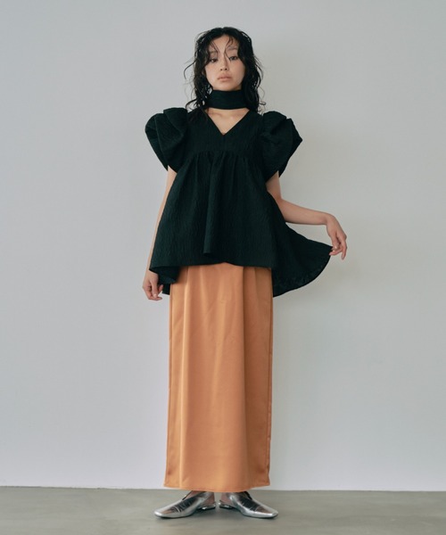 tシャツ 「ANDRESD」sheer jacquard peplum tops パーティー 結婚式 お呼ばれ 同窓会 レディース sheer jacquard peplum tops / シアージャガードペプラム