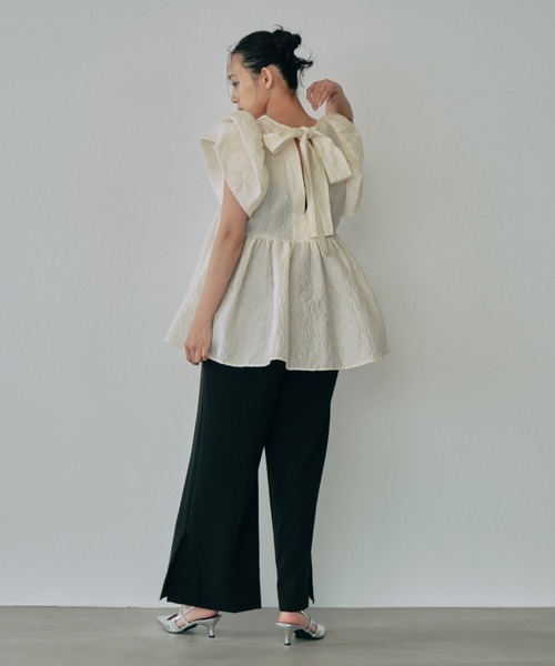 sheer jacquard peplum tops / シアージャガードペプラム