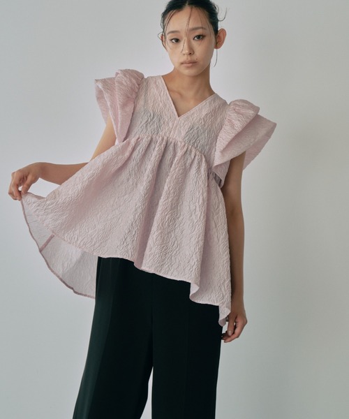 ブラウス シャツ sheer jacquard peplum tops / シアージャガードペプラムトップス レディース ANDRESD ブラウス シャツ sheer jacquard peplum tops / シアー