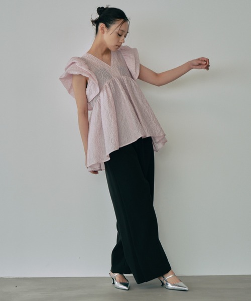 ブラウス シャツ sheer jacquard peplum tops / シアージャガードペプラムトップス レディース sheer jacquard peplum tops / シアージャガードペプラム