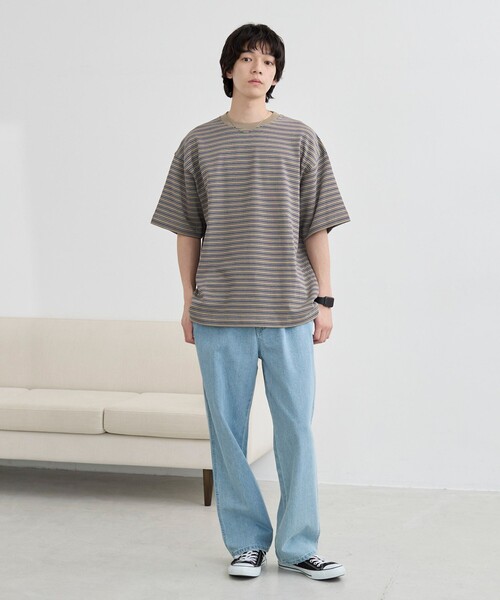 coen(コーエン)の「<Parknik>マルチボーダーTシャツ(Tシャツ/カットソー・メンズ・ダークグリーン/ベージュ/ネイビー・M/L/XL)」の9枚目の写真