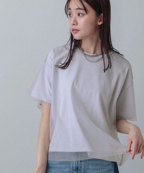 GLOBAL WORK（グローバルワーク）の「MATINEE LINE/冷感チュールレイヤーT/496996（Tシャツ/カットソー・レディース・ライトグレー/ブラック/ホワイト系その他2・REGULAR/LONG）」の2枚目の写真