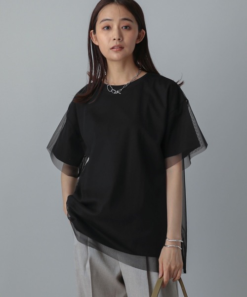 GLOBAL WORK（グローバルワーク）の「MATINEE LINE/冷感チュールレイヤーT/496996（Tシャツ/カットソー・レディース・ライトグレー/ブラック/ホワイト系その他2・REGULAR/LONG）」の3枚目の写真