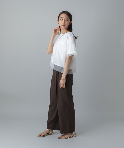 GLOBAL WORK（グローバルワーク）の「MATINEE LINE/冷感チュールレイヤーT/496996（Tシャツ/カットソー・レディース・ライトグレー/ブラック/ホワイト系その他2・REGULAR/LONG）」の5枚目の写真