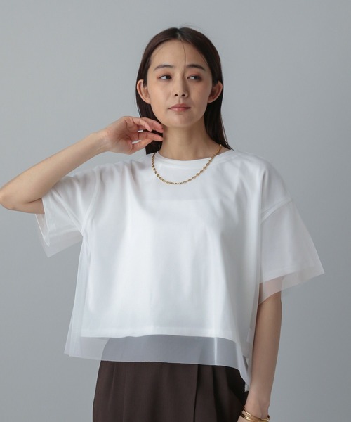 GLOBAL WORK（グローバルワーク）の「MATINEE LINE/冷感チュールレイヤーT/496996（Tシャツ/カットソー・レディース・ライトグレー/ブラック/ホワイト系その他2・REGULAR/LONG）」の7枚目の写真