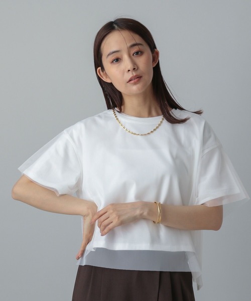 GLOBAL WORK（グローバルワーク）の「MATINEE LINE/冷感チュールレイヤーT/496996（Tシャツ/カットソー・レディース・ライトグレー/ブラック/ホワイト系その他2・REGULAR/LONG）」の9枚目の写真