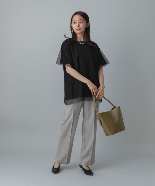 GLOBAL WORK（グローバルワーク）の「MATINEE LINE/冷感チュールレイヤーT/496996（Tシャツ/カットソー・レディース・ライトグレー/ブラック/ホワイト系その他2・REGULAR/LONG）」の13枚目の写真