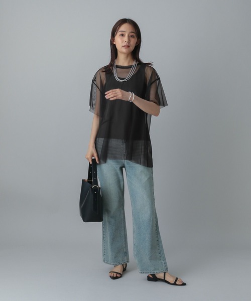 GLOBAL WORK（グローバルワーク）の「MATINEE LINE/冷感チュールレイヤーT/496996（Tシャツ/カットソー・レディース・ライトグレー/ブラック/ホワイト系その他2・REGULAR/LONG）」の18枚目の写真