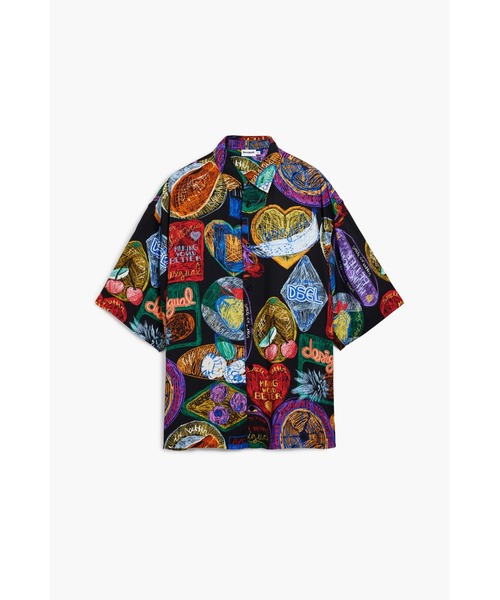 Desigual(デシグアル)の「フルーツ柄の半袖シャツ(シャツ/ブラウス・メンズ・ブラック・L/S/XL/M)」の1枚目の写真