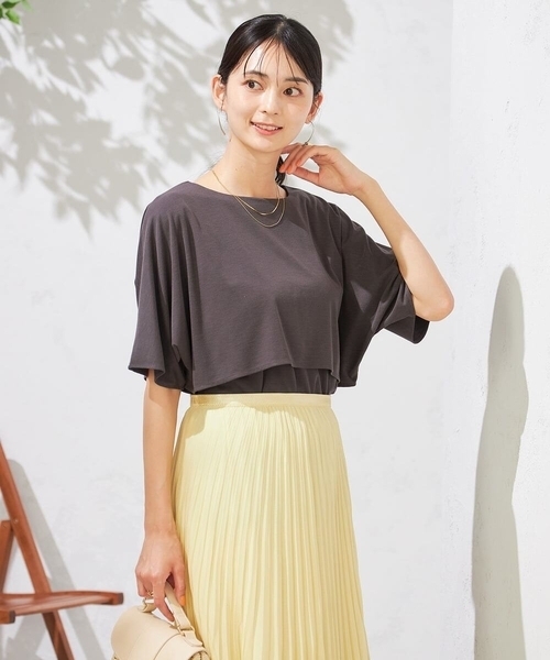 a.v.v（アーヴェヴェ）の「【接触冷感/UVカット】レイヤードライクカットソー（Tシャツ/カットソー・レディース・グレー系その他/ブルー/チャコールグレー・38/36/40）」の2枚目の写真