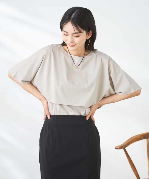 a.v.v（アーヴェヴェ）の「【接触冷感/UVカット】レイヤードライクカットソー（Tシャツ/カットソー・レディース・グレー系その他/ブルー/チャコールグレー・38/36/40）」の22枚目の写真