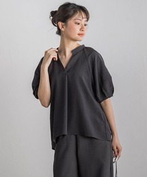 タンブラーブッチャーキーネックブラウス≪手洗い可能≫