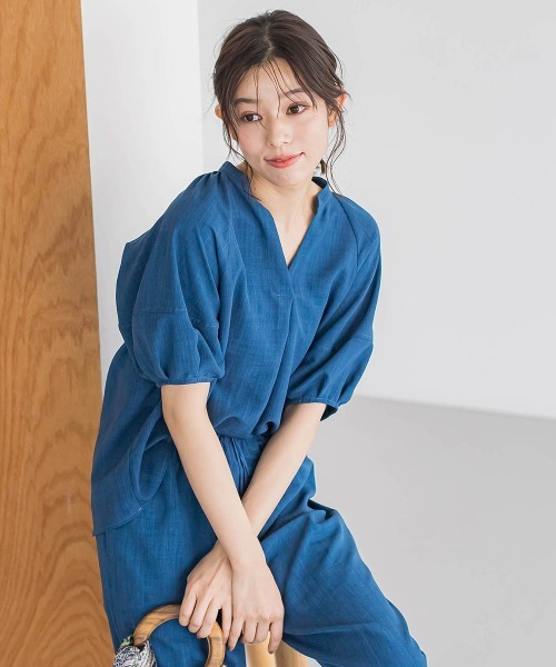 Droite lautreamont（ドロワットロートレアモン）の「タンブラーブッチャーキーネックブラウス≪手洗い可能≫（シャツ/ブラウス・レディース・チャコールグレー/ライトグレー/ブルー・M）」の12枚目の写真